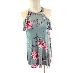 Pomelo Tank Top Womens Large Gray Floral Sleeveless Ruffle Pullover Outdoor